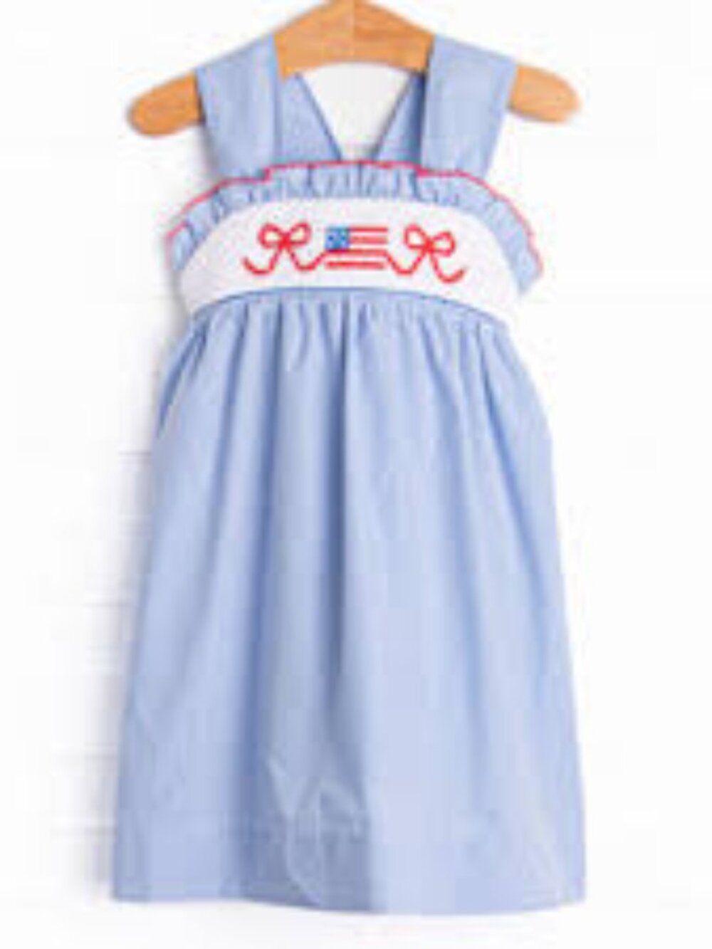 Stitchy Fish Brave Bows Smocked Dress, Blue red gingham patriot American flag